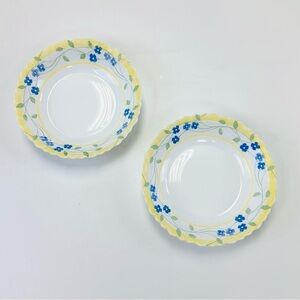 Arcopal FESTON PENSEA yellow blue fluted salad plates set of 2